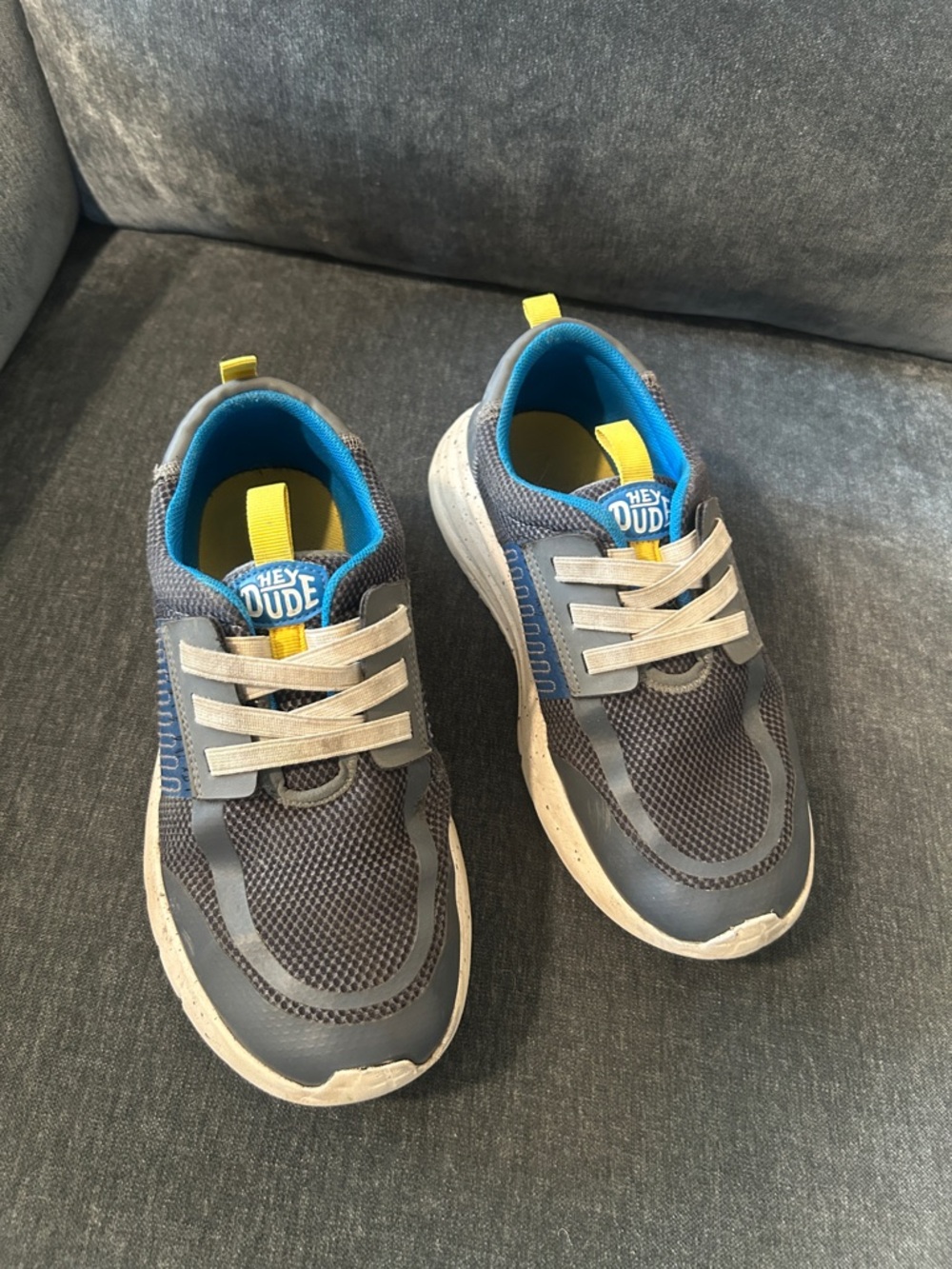 Hey Dude Kids Gray Sneakers with Blue and Yellow Accents